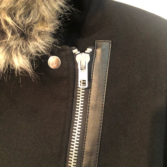 NWOT Attitude Black Winter Coat with Faux Leather Trim - Picture 2 of 7